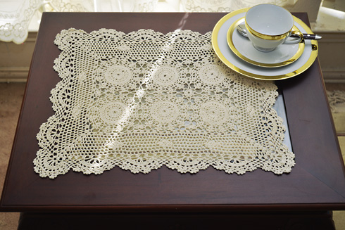 Wheat Color Crochet Placemats. 14"x20". (2 pieces)
